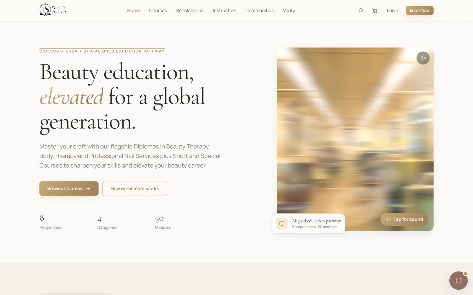White Aura International Beauty Academy interface